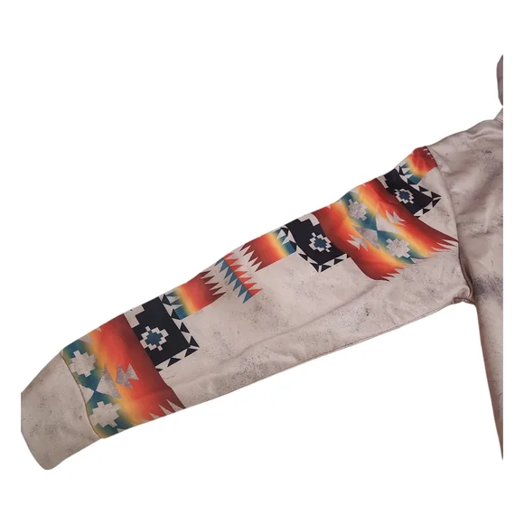 NWOT Men's Southwestern Aztec Native Tribal Geometric Distressed Hoodie Size XXL - Picture 5 of 14